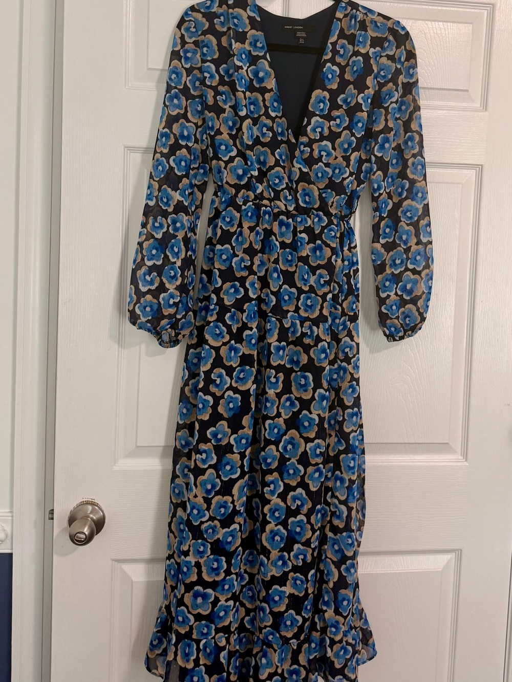 Floral Wrap Maxi Dress in Blue by Maggy London